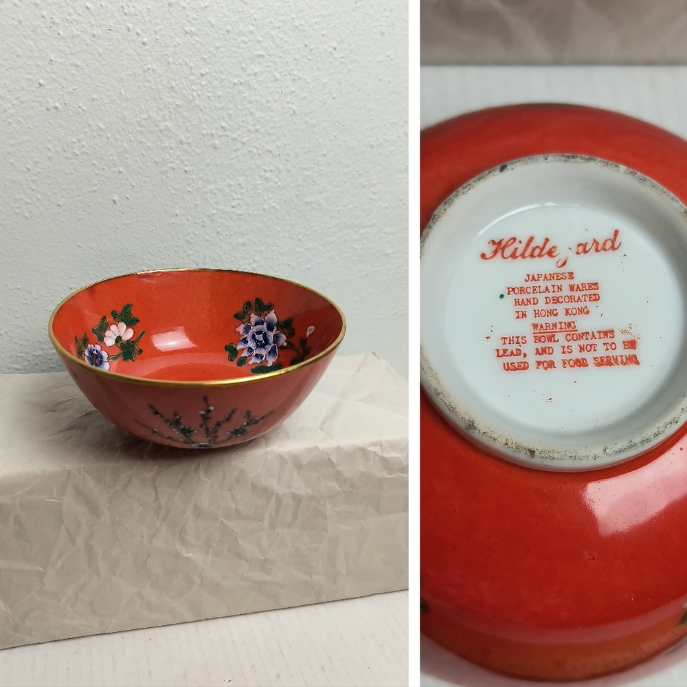 Hildezard Vintage Japanese Decorated Ceramic Bowl In Hong Kong Orange Ge…